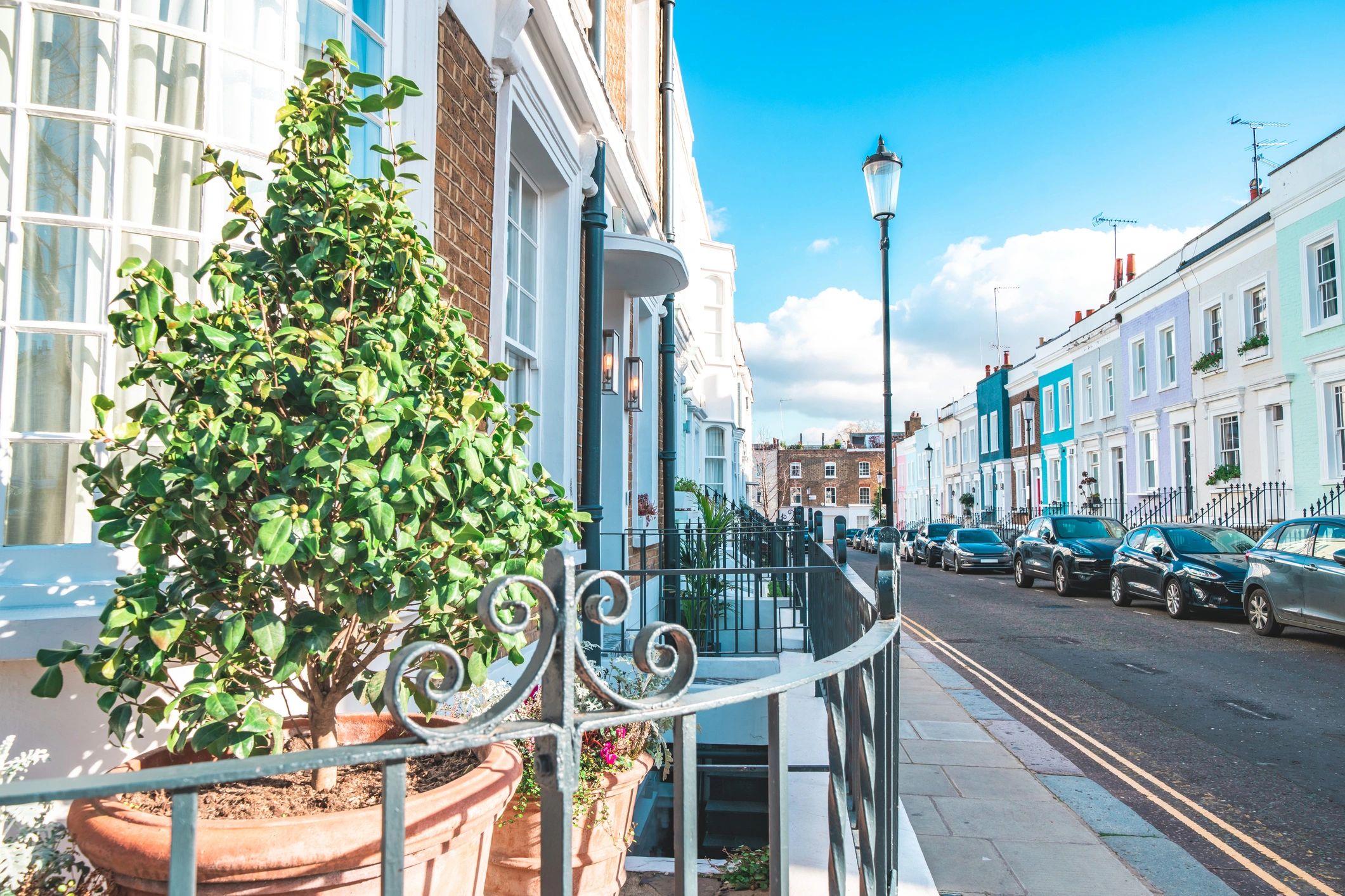 London street with classic residential facades