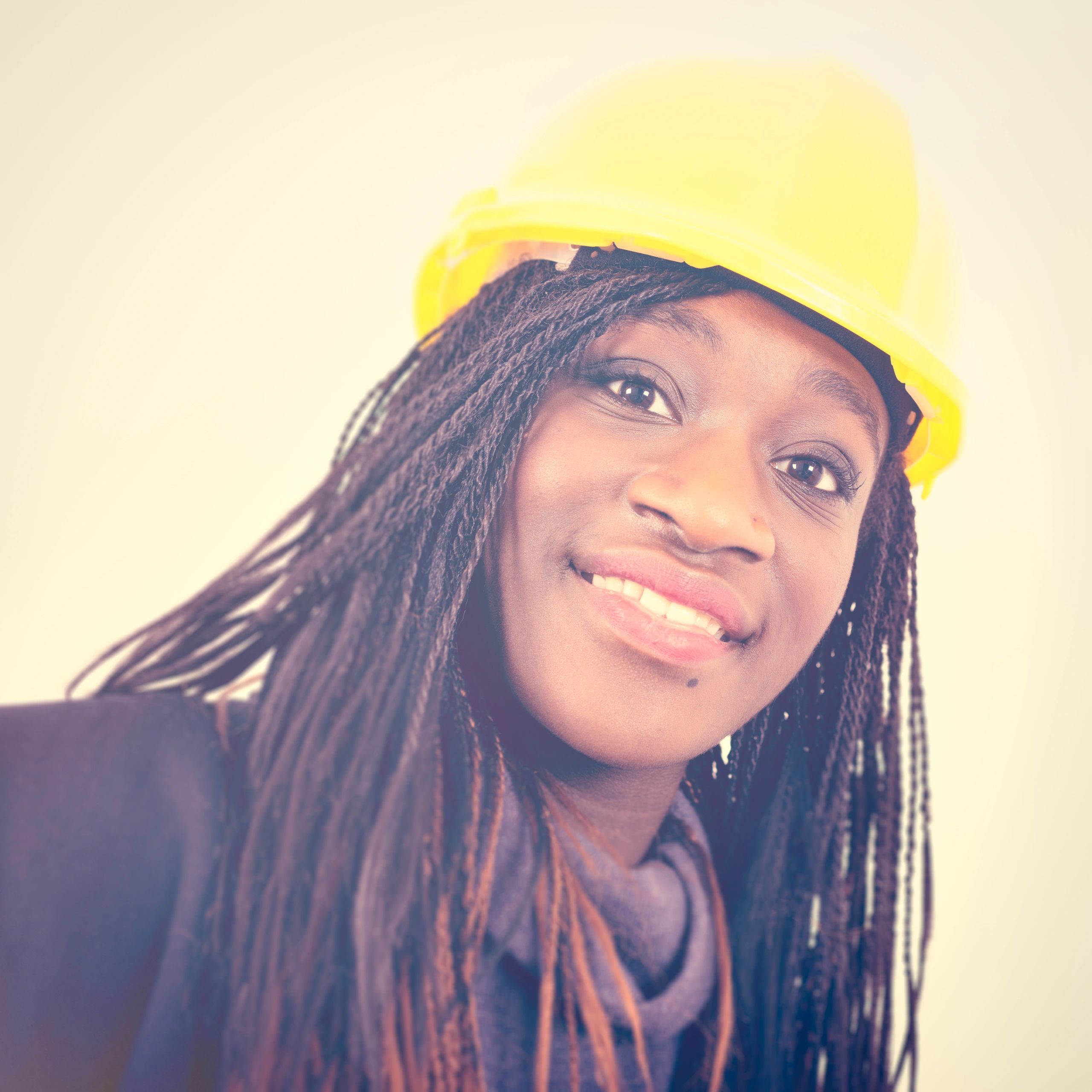 Client portrait with safety helmet